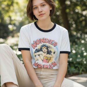 Vintage Wonder Woman Graphic Tee – Size S – 100% Cotton – Good Used Condition